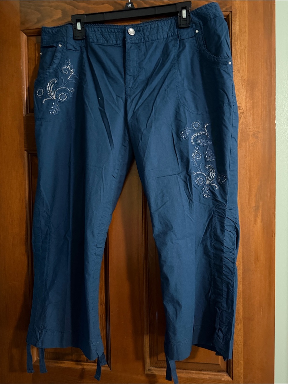 INC Women’s Embroidered Navy Capri Pants